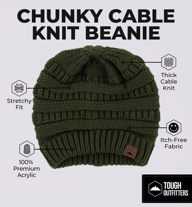 Tough Headwear Womens Beanie Winter Hat - Warm Chunky Cable Knit Hats - Soft Stretch Thick Cute Knitted Cap for Cold Weather Army Green - BeesActive Australia
