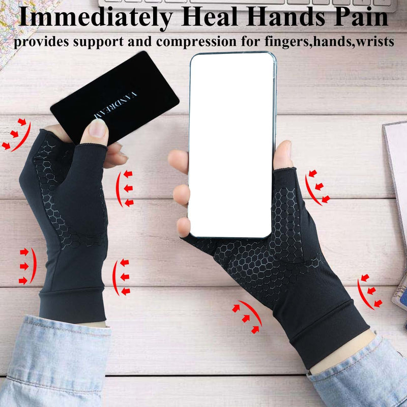 Gorbgle 2 Pairs Copper Arthritis Gloves for Carpal Tunnel Pain Relief, Compression Gloves to Alleviate Hand Pain,Swelling,Fingerless Computer Typing Gloves for Rheumatoid,Tendonitis Women/Men(Medium) Medium - BeesActive Australia