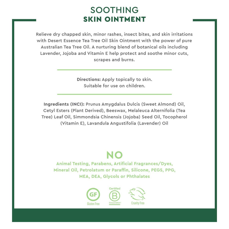 Desert Essence Tea Tree Oil Skin Ointment - 1 Fl Ounce - Pack of 2 - Jojoba & Lavender Essential Oils - Vitamin E - Sweet Almond Extract - Moisturizer For Dry Skin, Skin Irritations, Cuticles 1 Fl Oz (Pack of 2) - BeesActive Australia
