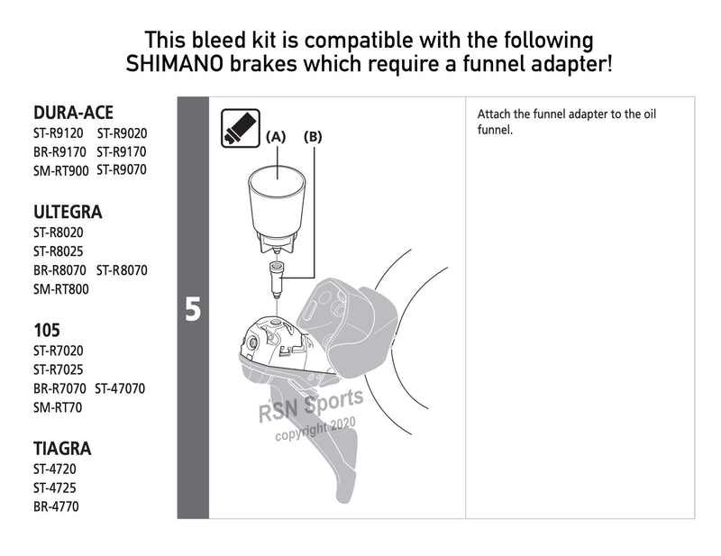 RSN Sports Pro Bleed Kit for Shimano Hydraulic Road/Gravel Brakes with 120ml Mineral Oil and Tools - BeesActive Australia