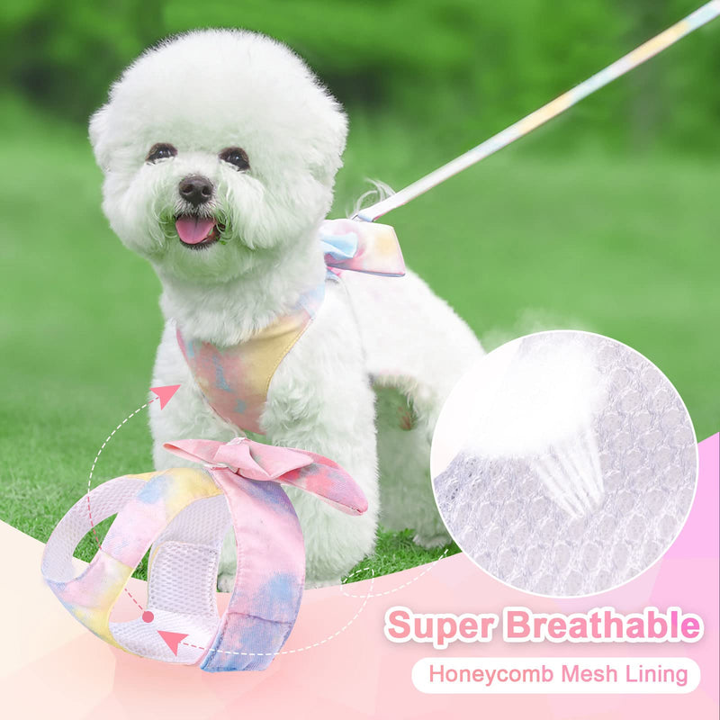 PETCARE Cute Bow Tie Dog Harness and Leash Set Elegant Rainbow Gradient Puppy Harness No Pull Soft Mesh Pet Cat Dog Vest Harnesses for Small Dogs Cats M (Suggest 5-8 lbs) Yellow - BeesActive Australia