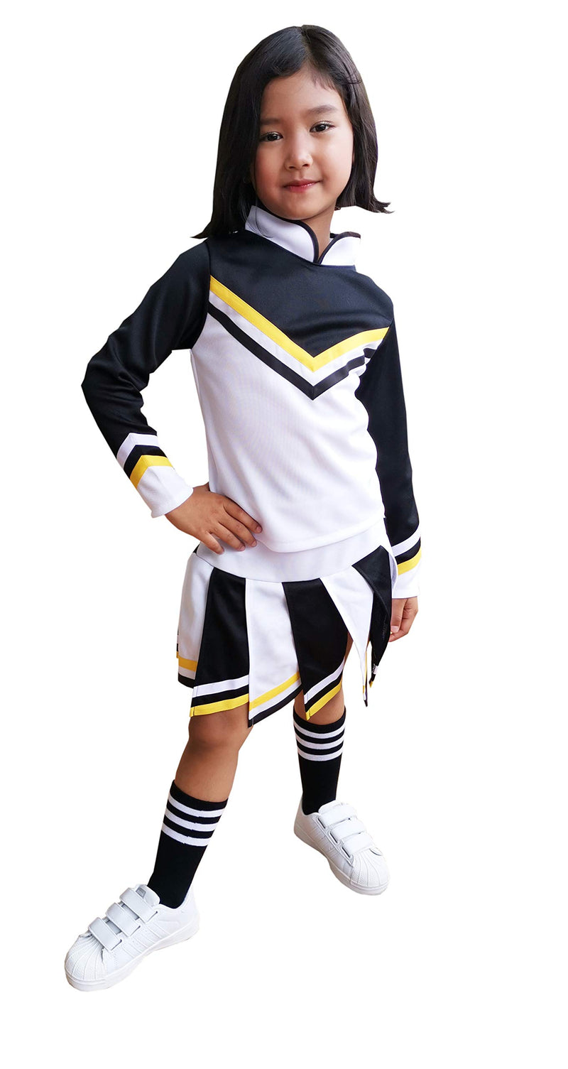 [AUSTRALIA] - Kids/Girls' Children Minis Sport Cheerleader Cheerleading Long Sleeves Costume Uniform Outfit Dress White/Black (M / 5-8) 