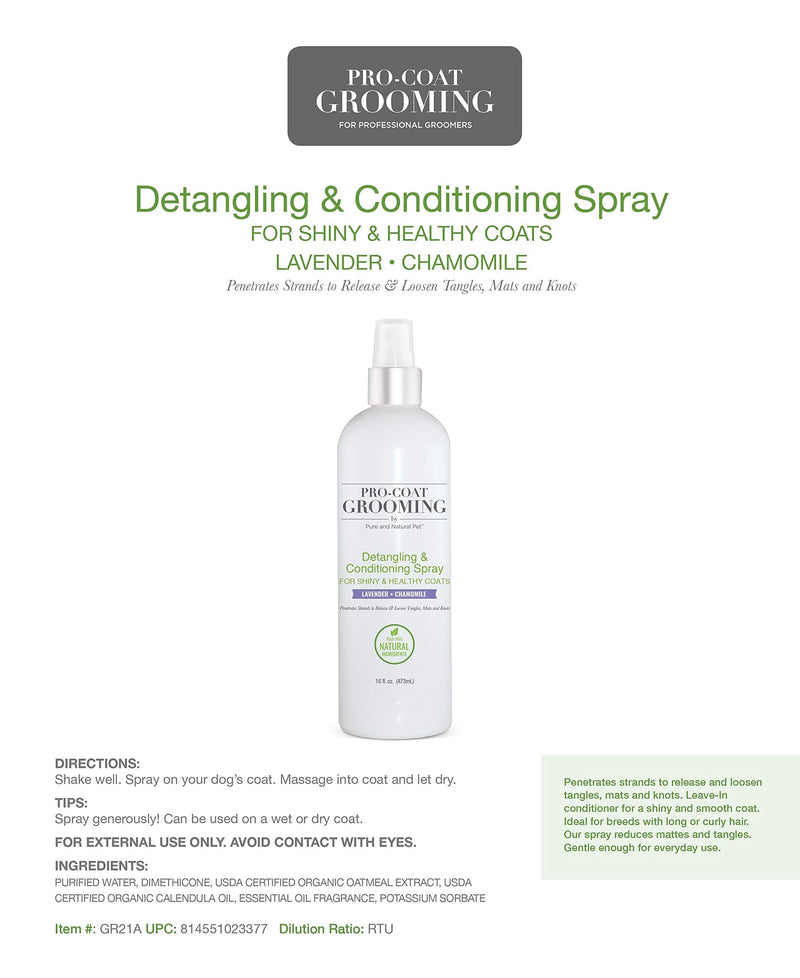 Pro-Coat Grooming - Detangling & Conditioning Spray (Lavender & Chamomile) - 16 oz, Clear - BeesActive Australia