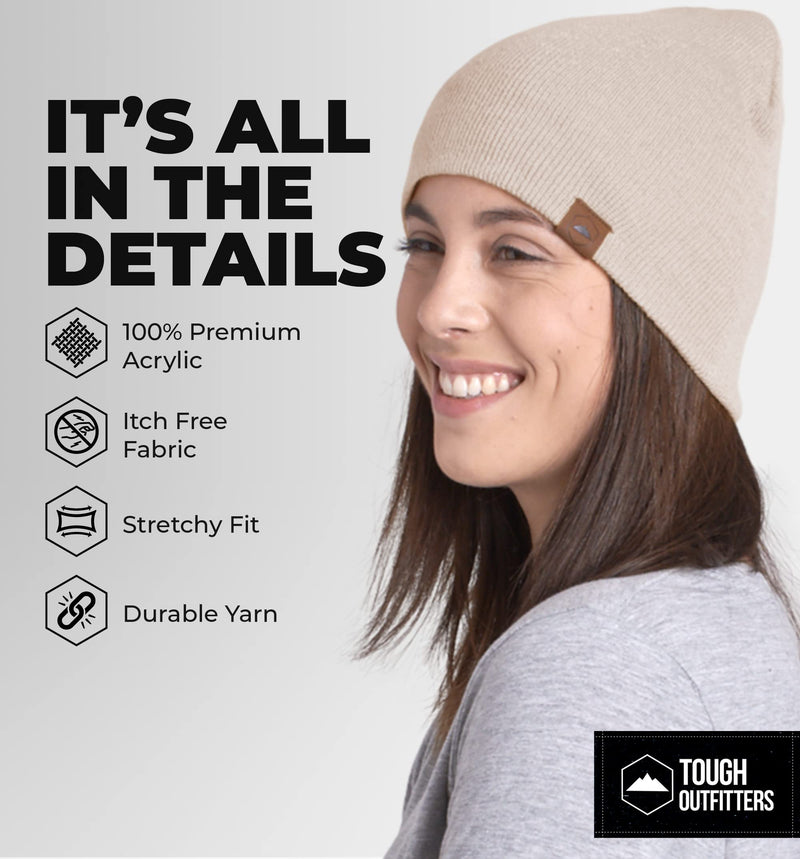 Knit Beanie Winter Hats for Men and Women - Warm, Soft & Stretchy Daily Ribbed Toboggan Cap for Cold Weather Beige - BeesActive Australia