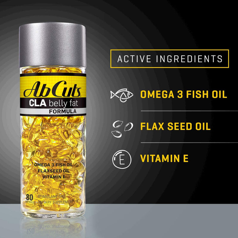 Ab Cuts CLA Belly Fat Formula - 80 Easy-to-Swallow Softgels - Omega 3 Fish Oil, Flaxseed Oil and Vitamin E - Helps Increase Antioxidant Supply and Healthy Body Composition 80 Count (Pack of 1) - BeesActive Australia