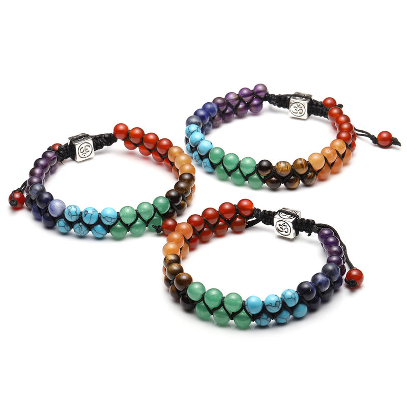 JSDDE 7 Chakra Healing Crystals Bracelet Womens Reiki Stone Rope Braided Gemstone Bracelet for Yoga Meditation Anxiety Relief - BeesActive Australia