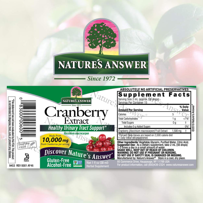 Nature's Answer - Cranberry - 30ml - Natural Herbal Extract - Supports Urinary Tract Health & Overall Well-Being - BeesActive Australia