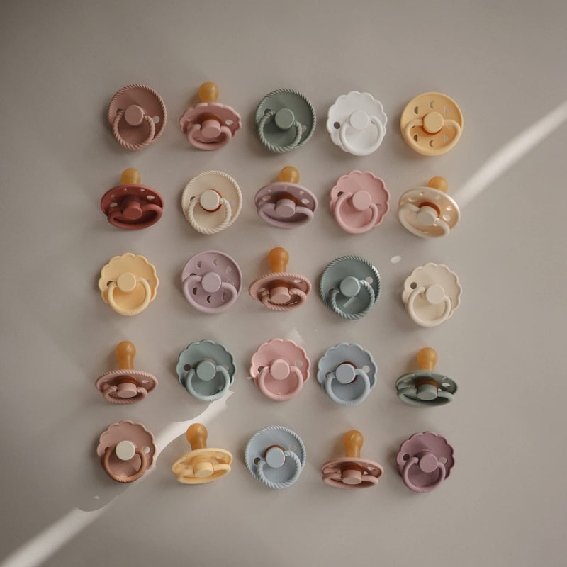 FRIGG Daisy Natural Rubber Baby Pacifier | Made in Denmark | BPA-Free (Willow/Croissant, 0-6 Months) 2-Pack 0-6 Month Willow/Croissant - BeesActive Australia