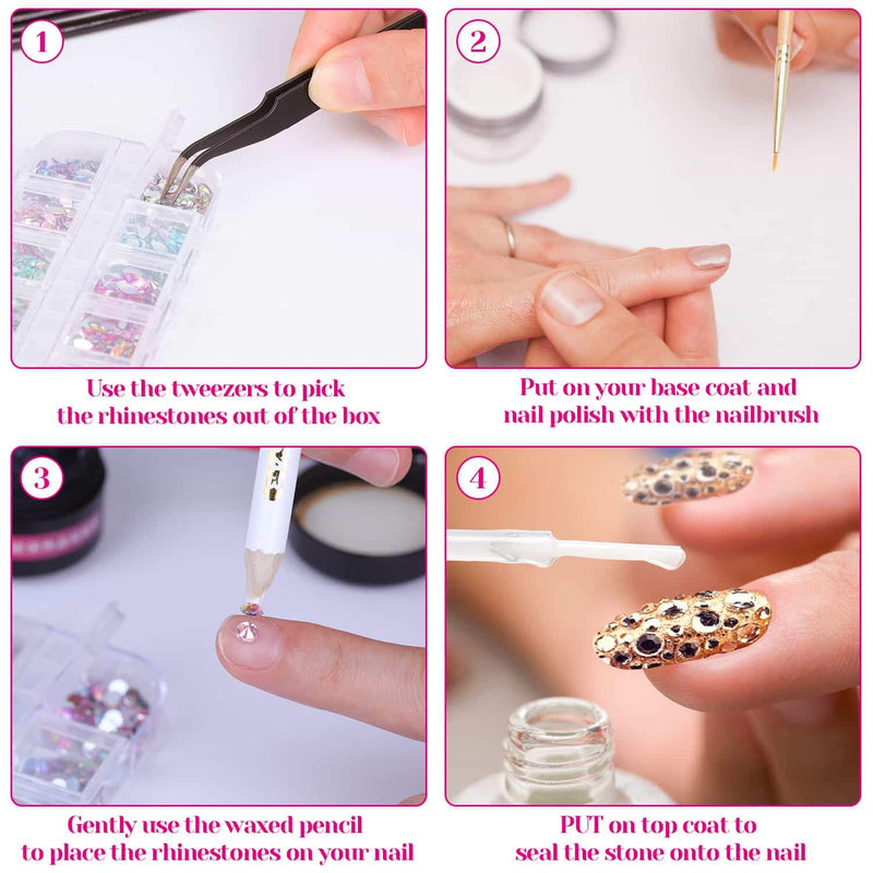 Anezus 7 Boxes Nail Rhinestones Nail Art Supplies Nail Studs 3D Nail Gems Jewels with Pickup Tools for Nails Decoration Makeup Clothes Shoes - BeesActive Australia