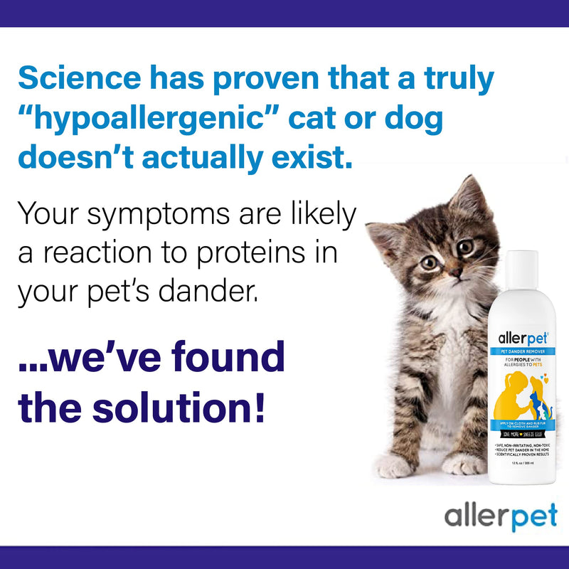 Allerpet Pet Dander Remover, 12 oz Bottle + Bonus Pet Mitt Applicator to Easily Apply Solution to Your Pet Single w/ Applicator Mitt & Sprayer - BeesActive Australia