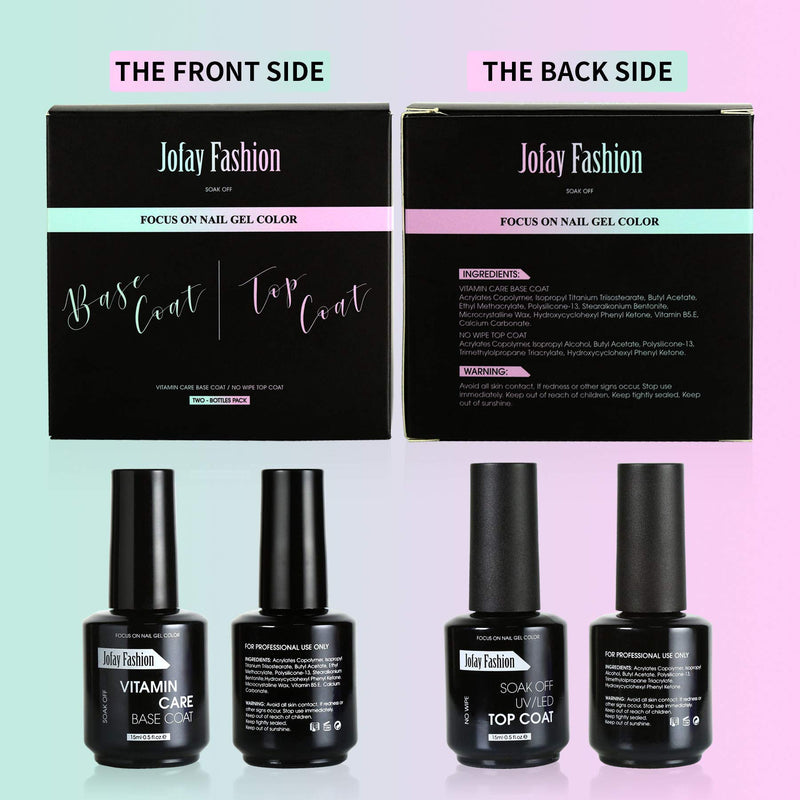 Jofay Fashion 15ml UV LED Gel Nail Polish Soak off Base Coat Gel and High Gloss No Wipe Top Coat Gel Set Long Lasting for DIY at Home and Nail Salon Base And Top Coat - BeesActive Australia