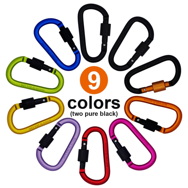 Paliston 10 pcs Locking Carabiner Aluminum D Ring Key Rings Hiking Clips for Hiking Camping Fishing and Outdoor Use 10pcs Assorted Colors - BeesActive Australia