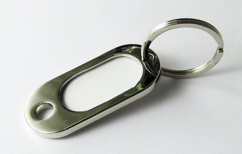 HEAVY DUTY QUALITY NICKEL PLATED METAL KEY TAG FOB WITH BLANK INSERT FOR YOUR OWN TEXT - BeesActive Australia