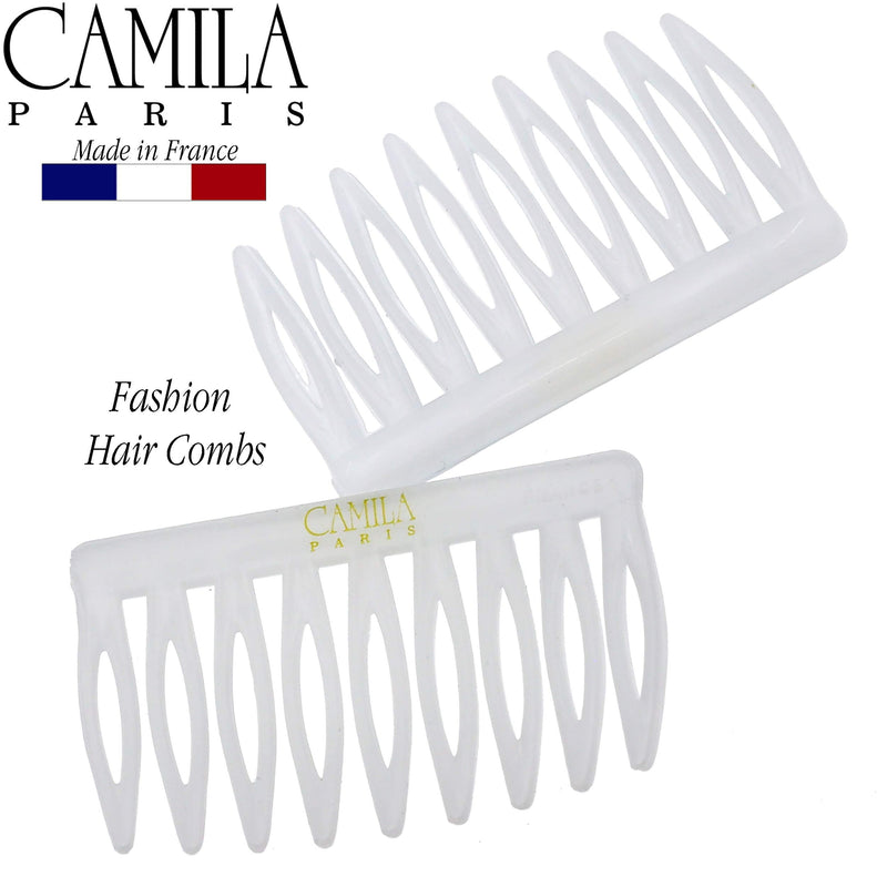 Camila Paris CP3108 French Hair Side Comb, Small, Curved White French Twist Hair Combs Decorative, Strong Hold Hair Clips for Women Bun Chignon Up-Do Styling Girls Hair Accessories, Made in France White 2" - BeesActive Australia