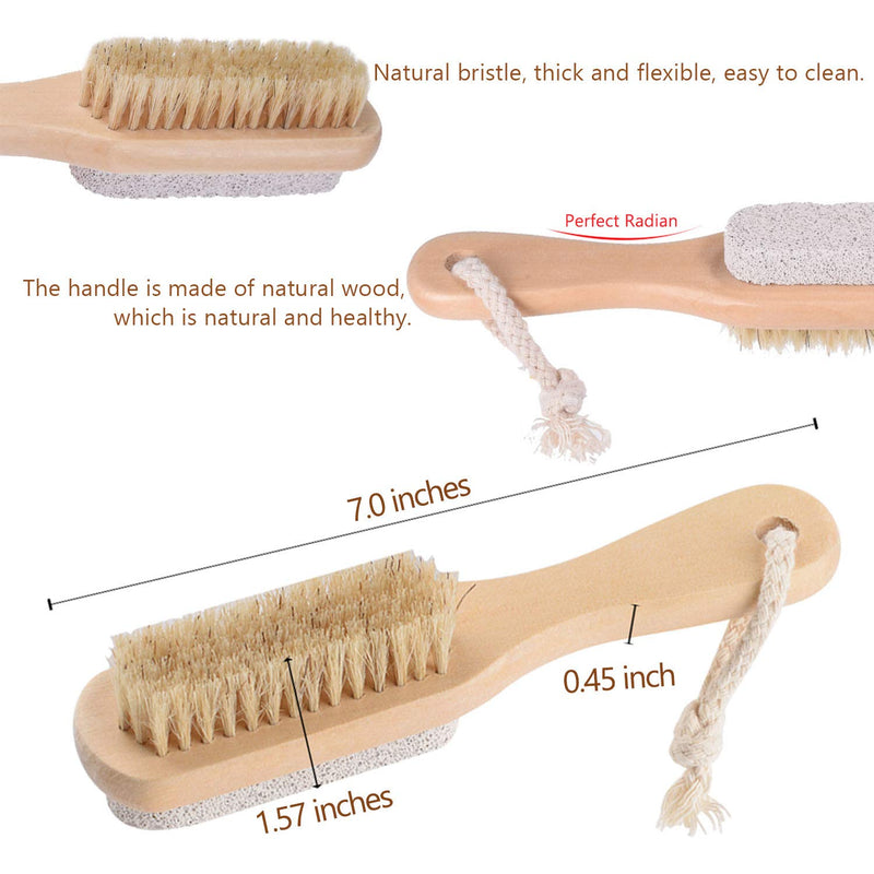 OWIIZI Foot File Callus Remover Natural Bristle Brush & Pumice Stone Combo Wooden Handle W/Rope Exfoliator Pedicures Foot Scrubber Smoother Feet for Shower - BeesActive Australia