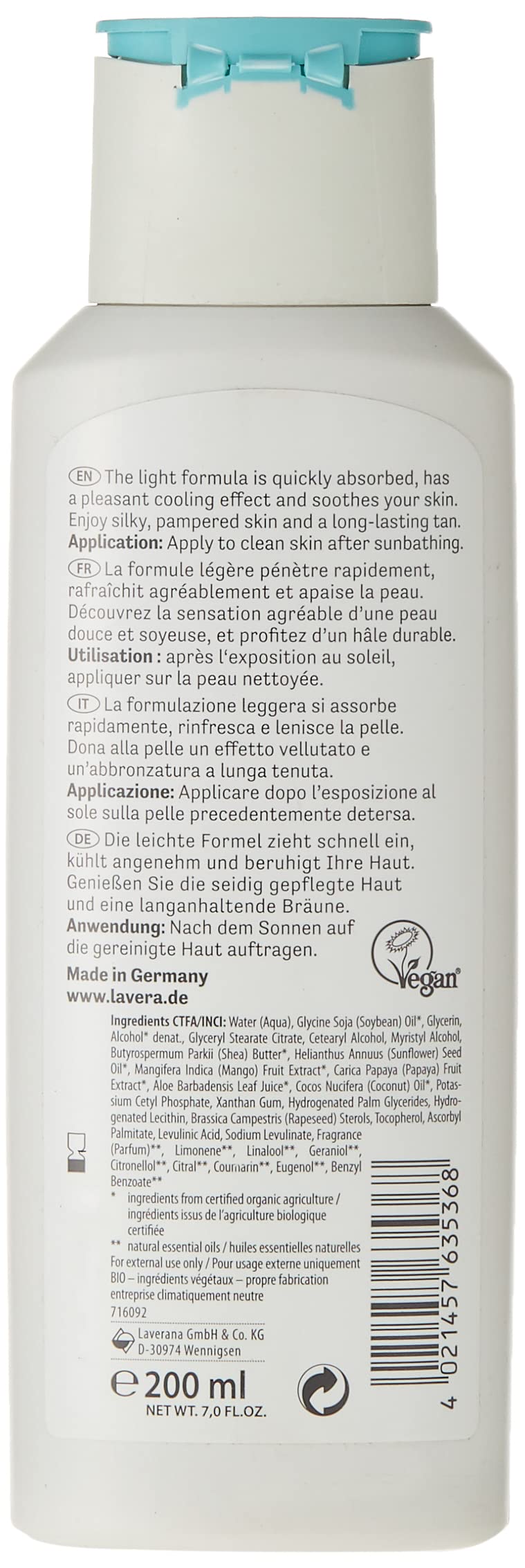 lavera After Sun Lotion • Sun Care • Natural Cosmetics • vegan • certified • 200ml - BeesActive Australia