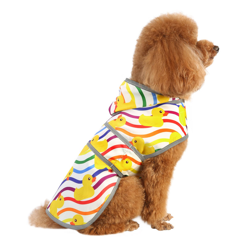 Dog Raincoat with Hood and Leash Hole, Adjustable Belly Strap, Reflective Strips, Lightweight Slicker Poncho Rain Jacket Coat for Small Medium Large Dogs and Puppies Rainbow Ducks - BeesActive Australia
