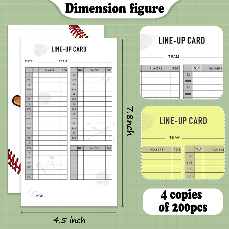 DTESL Baseball Softball Lineup Cards 30 Games, 4.53 x 7.87 Inch Lineup Sheet Games with 16 Player Roster Baseball Scorebook Coaching，4 Part Carbonless Copies,Softball Lineup Cards,Lineup Cards 50 - BeesActive Australia