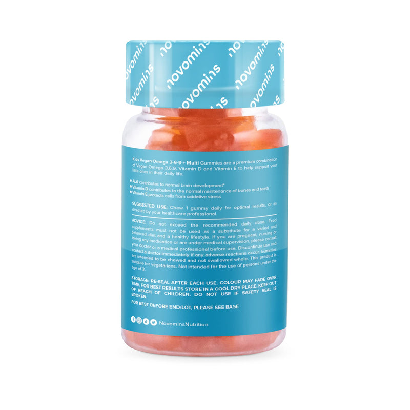 Kids Omega 3 6 9 Gummies � Kids Multivitamin E & D - Vegan - 1 Month Supply � Chewable Childrens Omega 3 6 9 Supplement � Plant Based Alternative to Fish Oil � Kids Vitamins by Novomins - BeesActive Australia