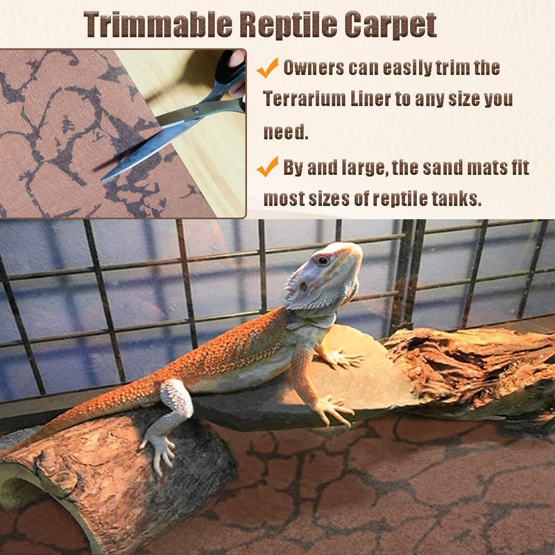 Tfwadmx Reptile Carpet Sand Mat for Bearded Dragon Terrarium Substrate Liner Brown Leopard Gecko Tank Accessories Lizard Bedding Mats for Tortoise Turtle Snake Chameleon with Tweezers M:15.7"x23.6"(2Pcs) - BeesActive Australia