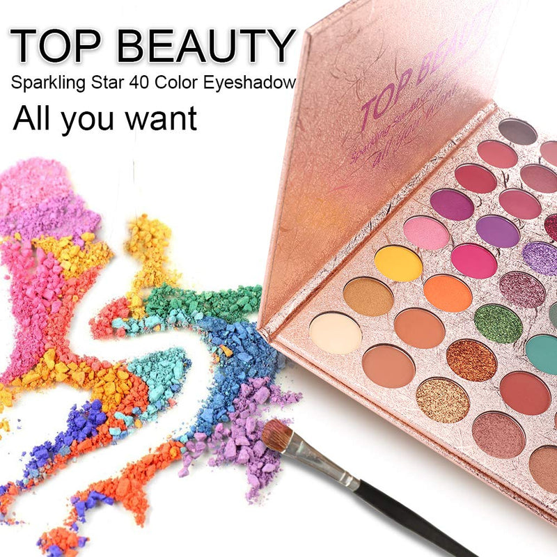 Top Beauty 40 Bright Colors Eyeshadow Palette, Matte and Shimmer Blending Eye Shadow Glitter Metallic Waterproof Smooth Powder Natural Brilliant Artist Eye Makeup Palettes - BeesActive Australia