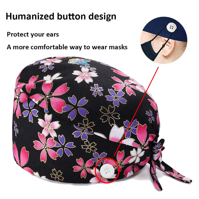 NDLBS 2Pieces Upgrade Working Cap with Buttons, Sweatband Adjustable Tie Back Hats Printed for Women Men 1-f116f117 One Size - BeesActive Australia