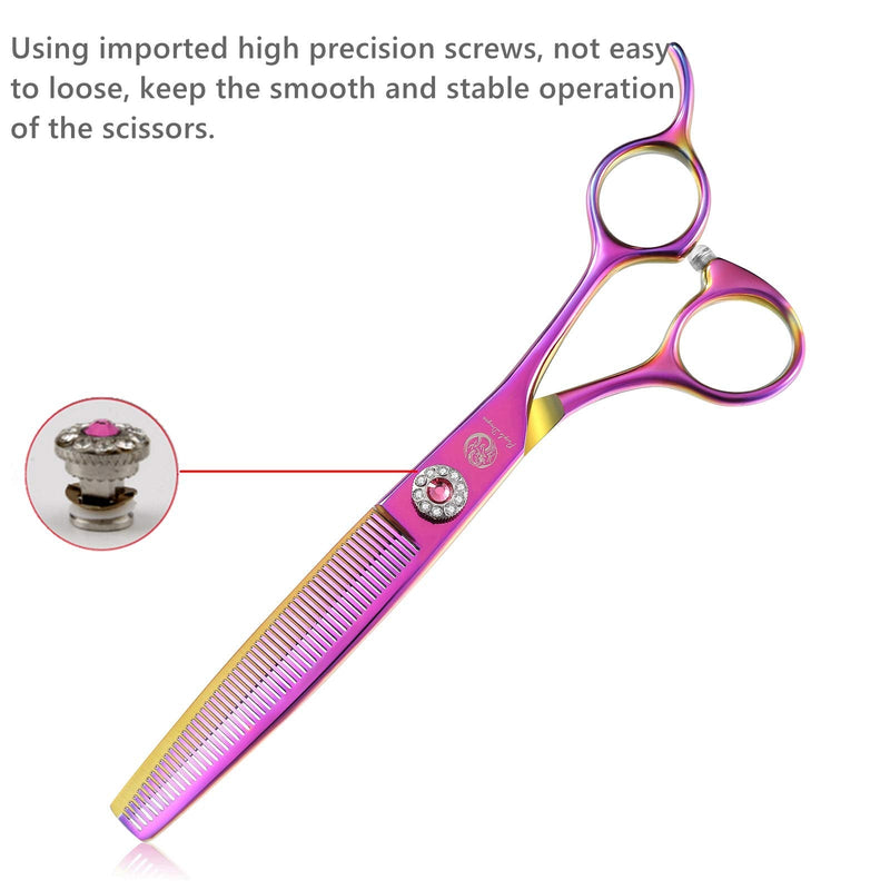 Purple Dragon 6.5" 55 Tooth Professional Pet Grooming Scissors - Dog Thinning/Blending Shears - Animal Hair Trimmer for Pet Groomer Pink - BeesActive Australia
