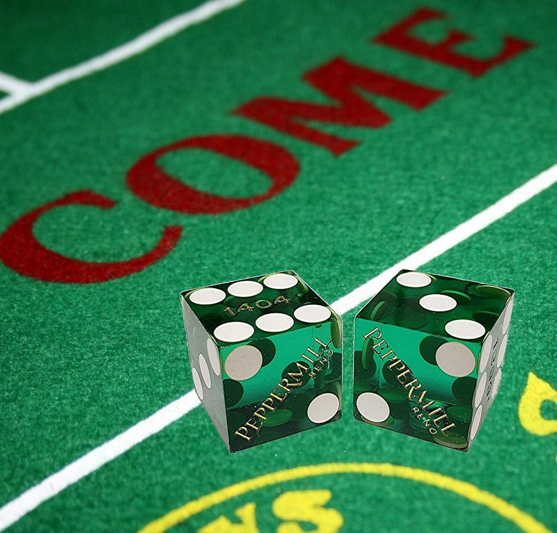 Cyber-Deals 19mm Craps Dice Pair - Authentic Nevada Casino Table-Played Dice - Reno Peppermill (Green Polished) - BeesActive Australia