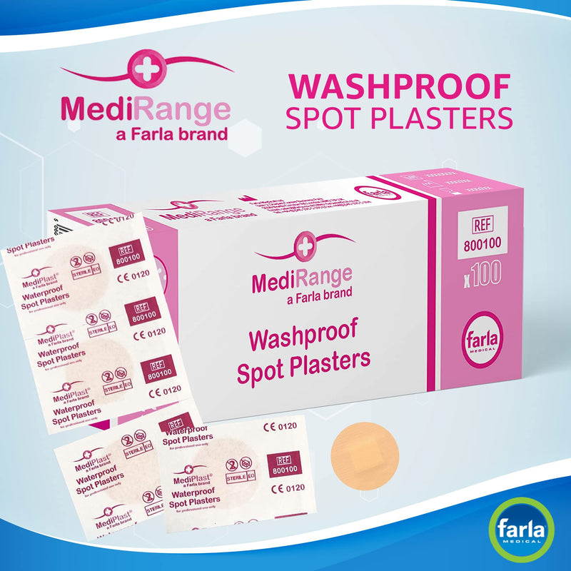 MediRange Washproof Spot Plasters, Sterile Plasters for First Aid Kit, 2.5cm Diameter, Pack of 100 100 Count (Pack of 1) - BeesActive Australia