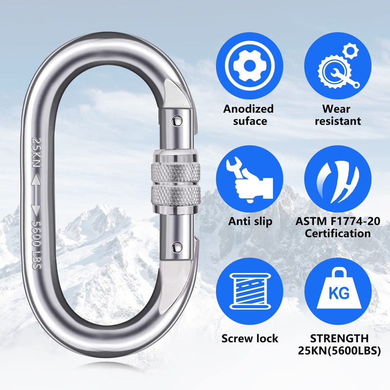 Heavy Duty Carabiner Clip Climbing Carabiner(25kn=5600lbs),Hook with Screwgate Multipurpose for Climbing, Rigging, Ropes, Hammocks (O Shape, 2pack) - BeesActive Australia