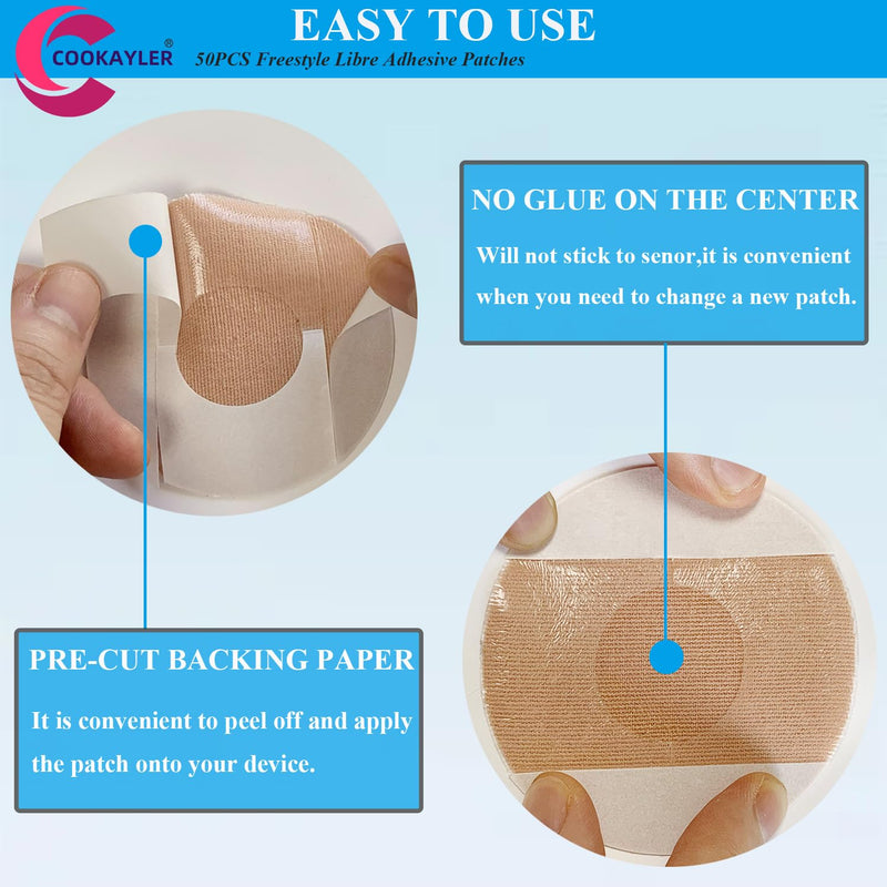 Cookayler 50 Pack Waterproof Sensor Covers for Freestyle Libre 2/3,CGM Adhesive Patches Without Glue in The Center,Pre-Cut Tape for Continuous Glucose Monitor Protection (Tan) Tan - BeesActive Australia