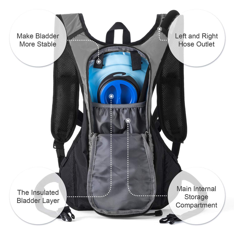 MIRACOL Hydration Backpack with 2L BPA-Free Bladder Lightweight Hydration Pack for Running Hiking Climbing Biking Cycling Skiing A-Grey - BeesActive Australia