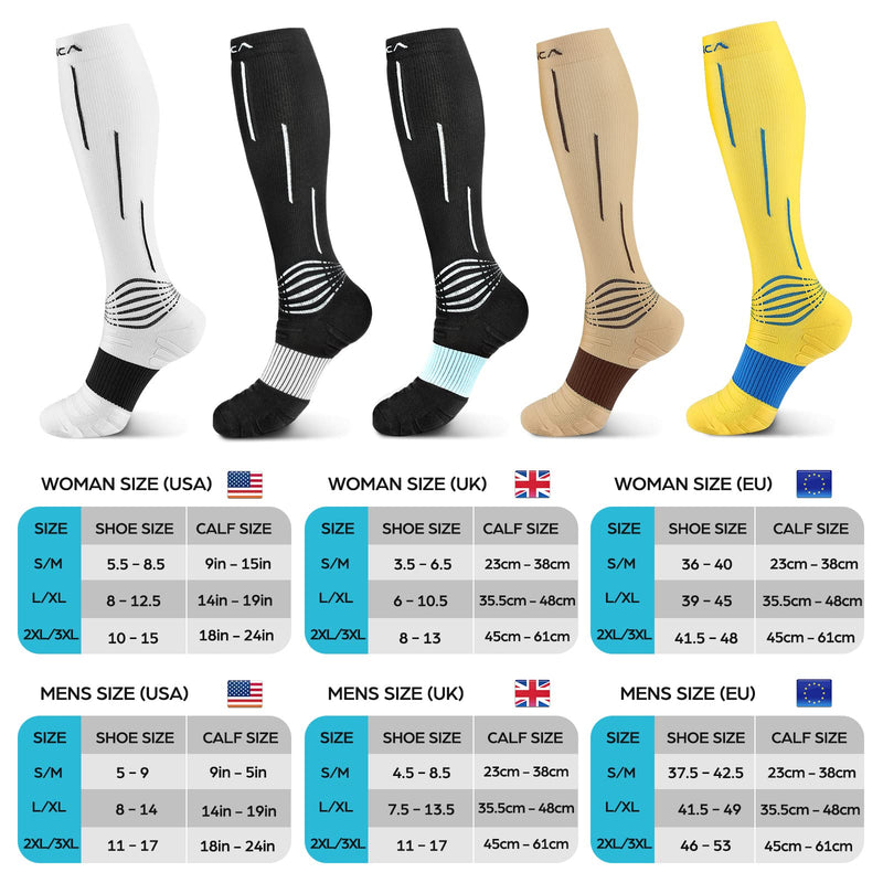 NEENCA Compression Socks, Medical Athletic Calf Socks for Injury Recovery & Pain Relief, Sports Protection—1 Pair, 20-30 mmhg Yellow Small-Medium - BeesActive Australia