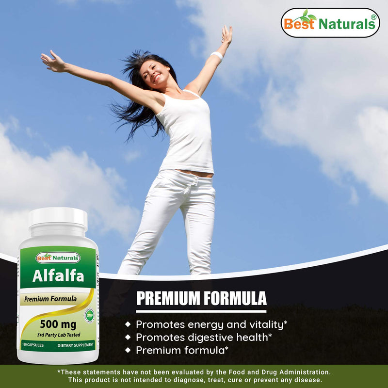 Best Naturals Alfalfa Green Super Food 500 mg 180 Capsules (180 Count (Pack of 1)) 180 Count (Pack of 1) - BeesActive Australia