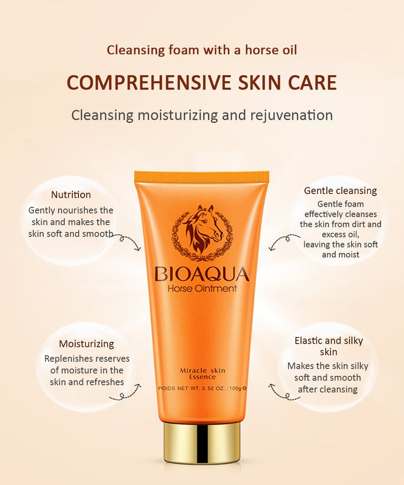 BIOAQUA Horse Oil Ointment Miracle Skin Care Essence Сleansing Foam Rejuvenation Nourishes Care Mild 100g - BeesActive Australia