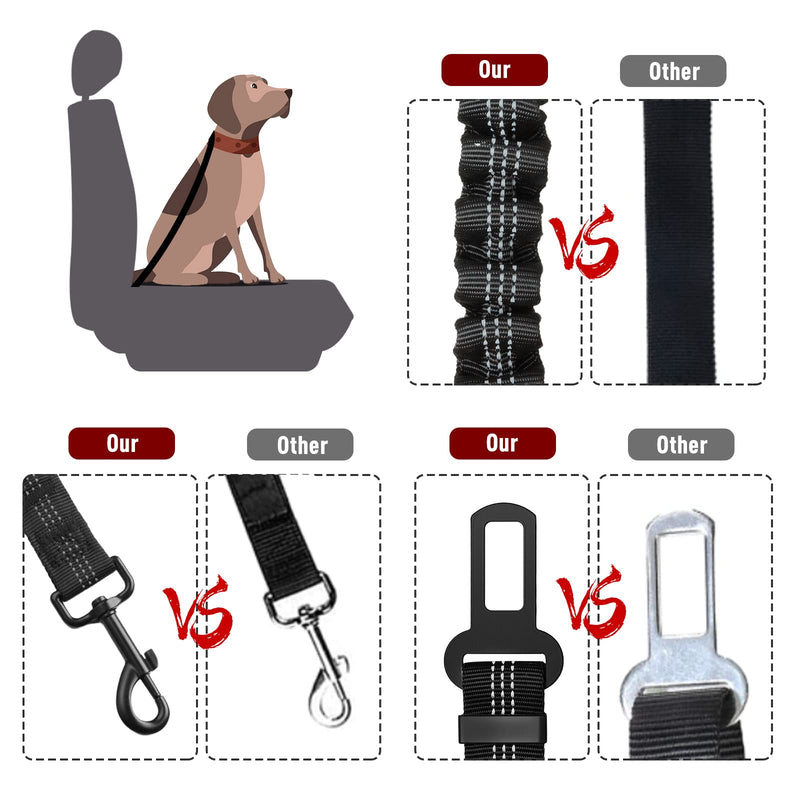 Nzonpet Dog Seat Belt, Retractable Dog Car Seatbelts, Safety Dog Seat Car Harness for Car Travel, Reflective Heavy Duty Pet Seat Belts w/ Stainless Hook and Elastic Bungee Buffer Black - BeesActive Australia