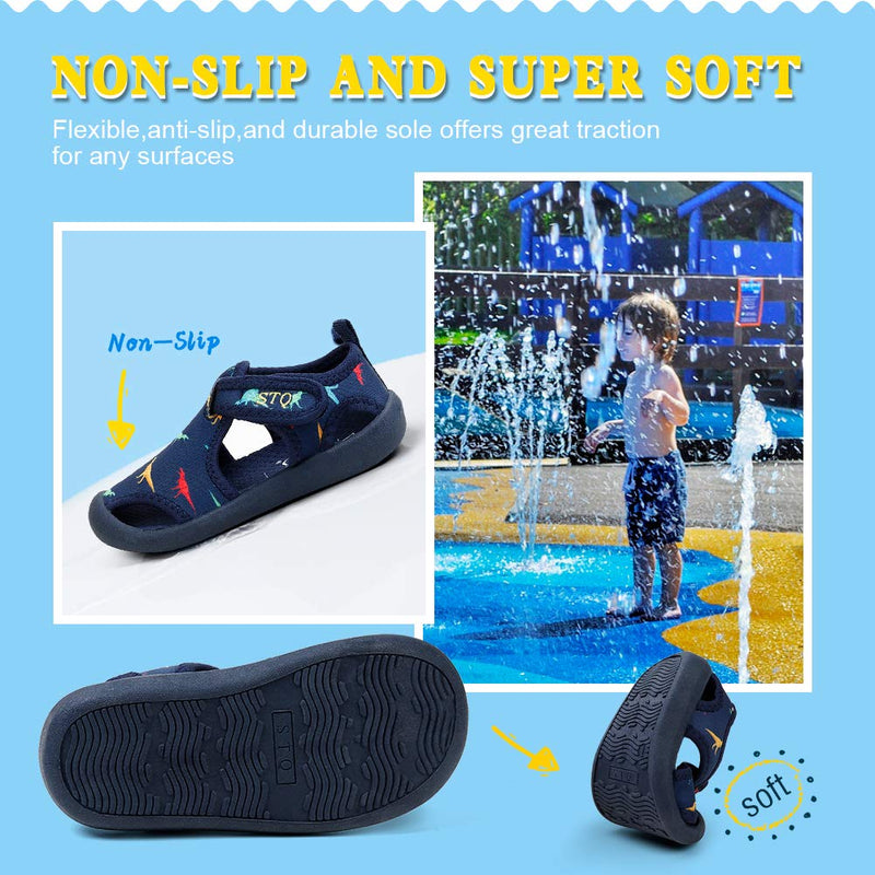 STQ Boys Girls Water Shoes Quick-Dry Slip on Beach Swim Pool Sandals(Toddler/Little Kid) 11 Little Kid Navy/Dinosaur - BeesActive Australia