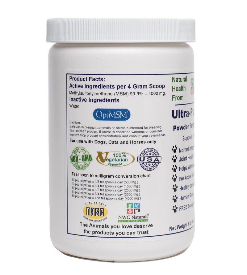 Ultra-Pure MSM for Dogs, Cats & Horses, Supports Hip, Joint and Connective Tissue for Healthy Cartilage and Mobility Opti MSM the Purest in the World by NWC Naturals 1 lb Canister (Model: POWDER) - BeesActive Australia