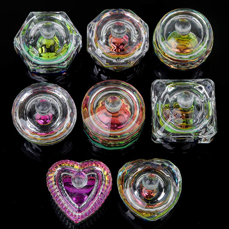 GSHLLO 2 Pcs Colorful Nail Art Glass Acrylic Dappen Dish Liquid Powder Crystal Cup Glassware Tools with Lid E - BeesActive Australia