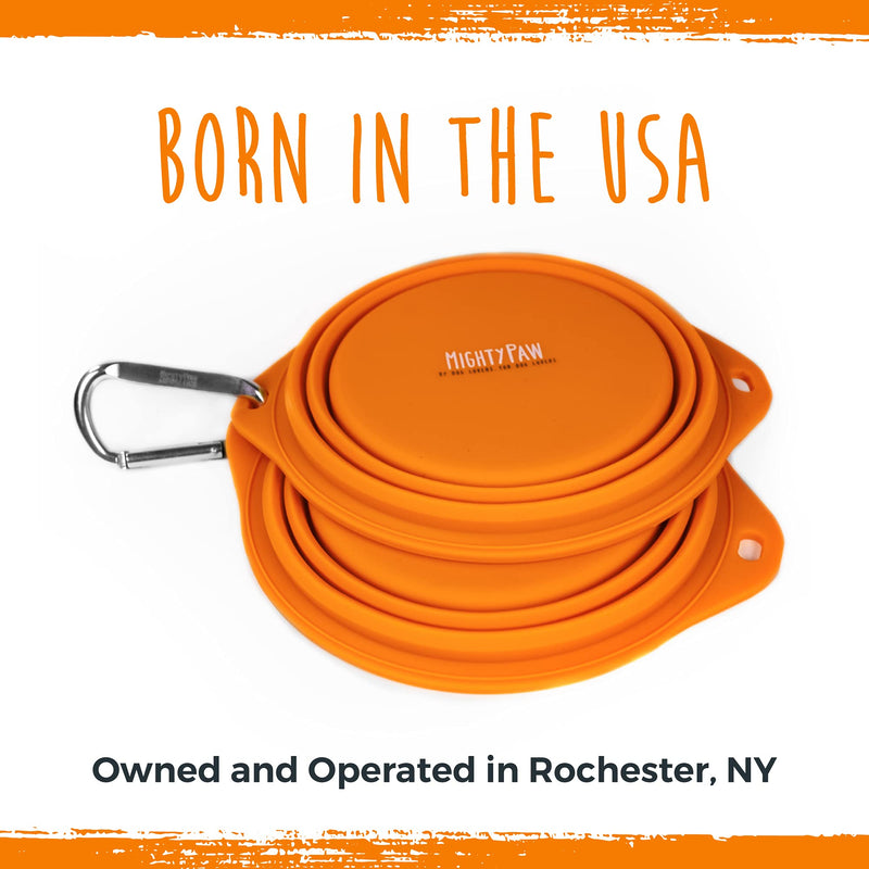 Mighty Paw Collapsible Travel Dog Bowl Set - 2 Pack (27 Oz) | Food Safe Silicone Food & Water Bowls for Pets. Bonus Carabiner Clip for Hiking, Camping or Walking. Lightweight & Leak-Proof Orange - BeesActive Australia