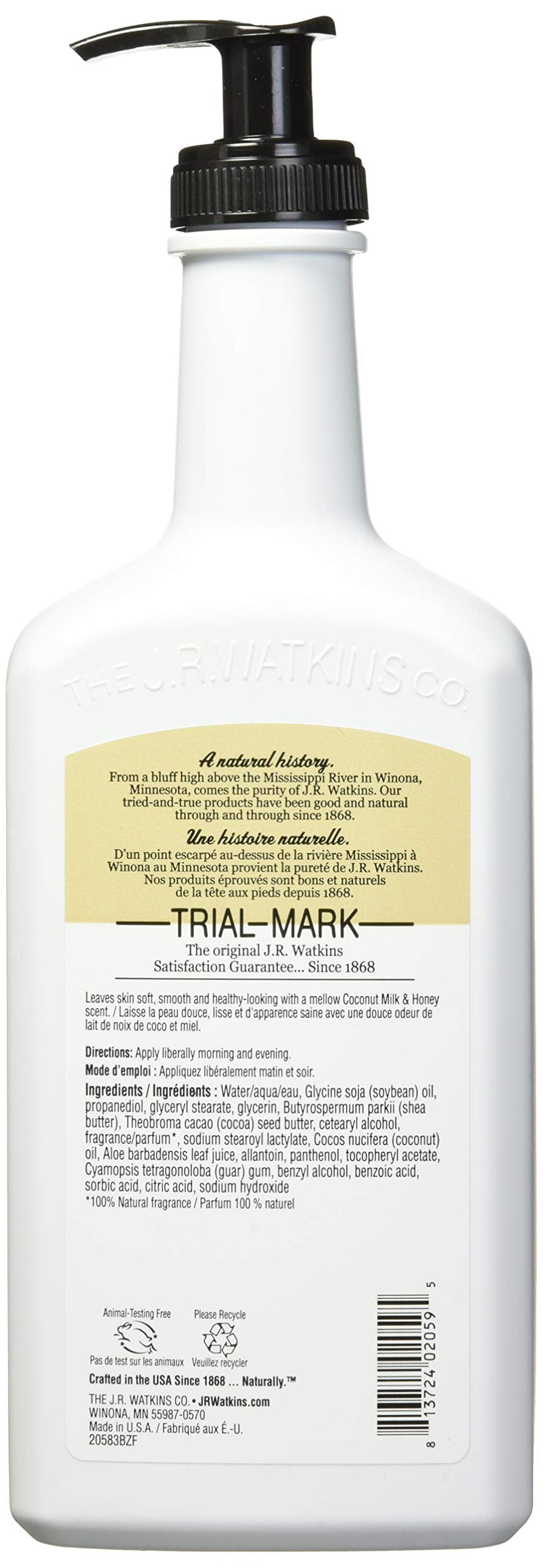 J.R. Watkins Coconut Milk and Honey Daily Moisturizing Lotion, 18 Ounces - BeesActive Australia