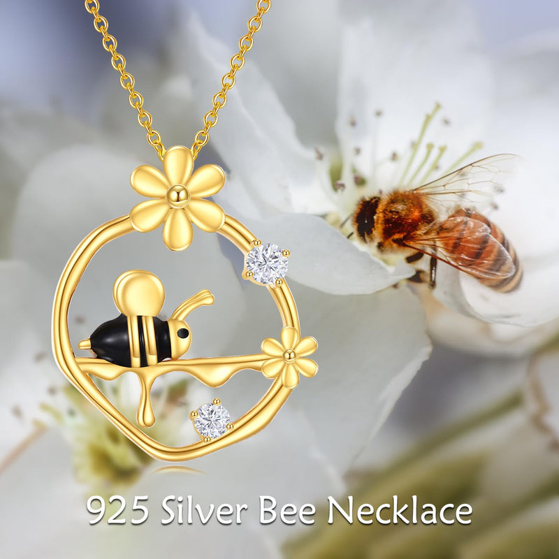 KQF Bee Necklace Sterling Silver Bumblebee Necklaces with Honey Flower Pendant Necklaces Bee Jewelry Gifts for Women Girls golden - BeesActive Australia