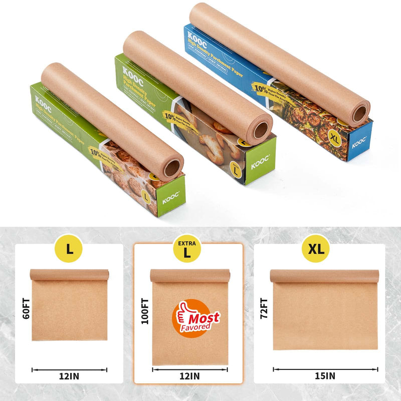 KOOC Premium 60-Feet Parchment Paper Roll - 12-Inch Width, Non-Stick, Unbleached Baking Paper - Ideal for Baking, Cooking, and Food Preparation - 60 Square Feet Coverage - Compostable, High Density 12 in x 60 ft L (12-Inch Width) - BeesActive Australia