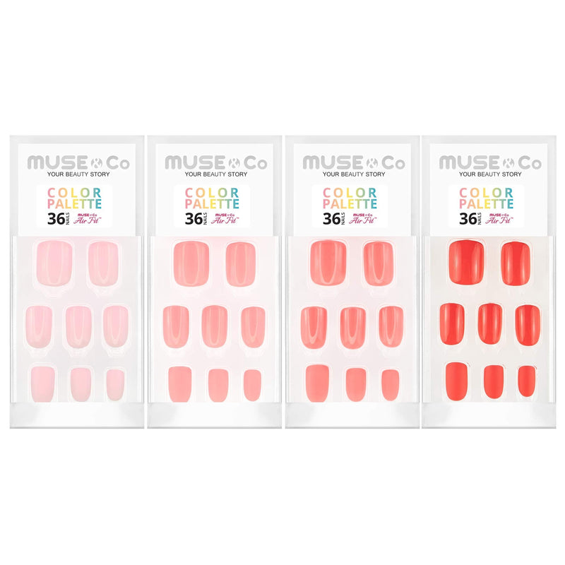 MUSE & Co Stick-On Gel 36 False Nails Medium Length Gloss Matte Blush Pink & Coral Multipack Color Palette (4packs) - BeesActive Australia