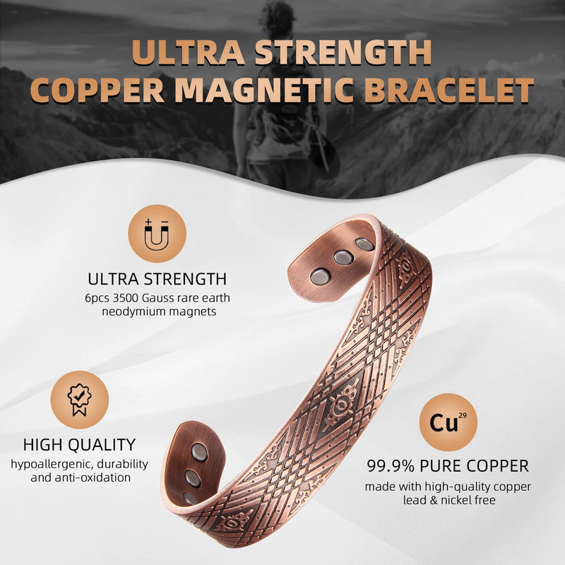 MagEnergy Copper Bracelet for Men Ultra Strength Magnetic Bracelet Pure Copper Bangle with Jewelry Gift Box (Copper) Copper 1 - BeesActive Australia
