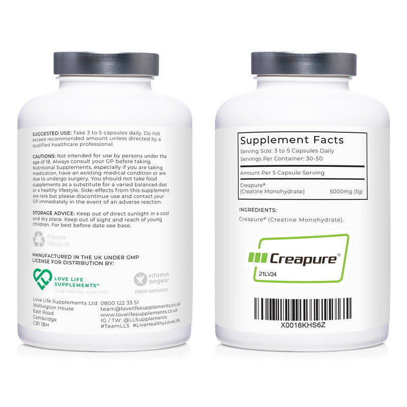 Creapure® Creatine Monohydrate Capsules (1 Gram per Capsule) | 150 Capsules (not Powder or Tablets) | 30-50 Servings | Love Life Supplements - 'Clean, Effective, High Quality' - BeesActive Australia