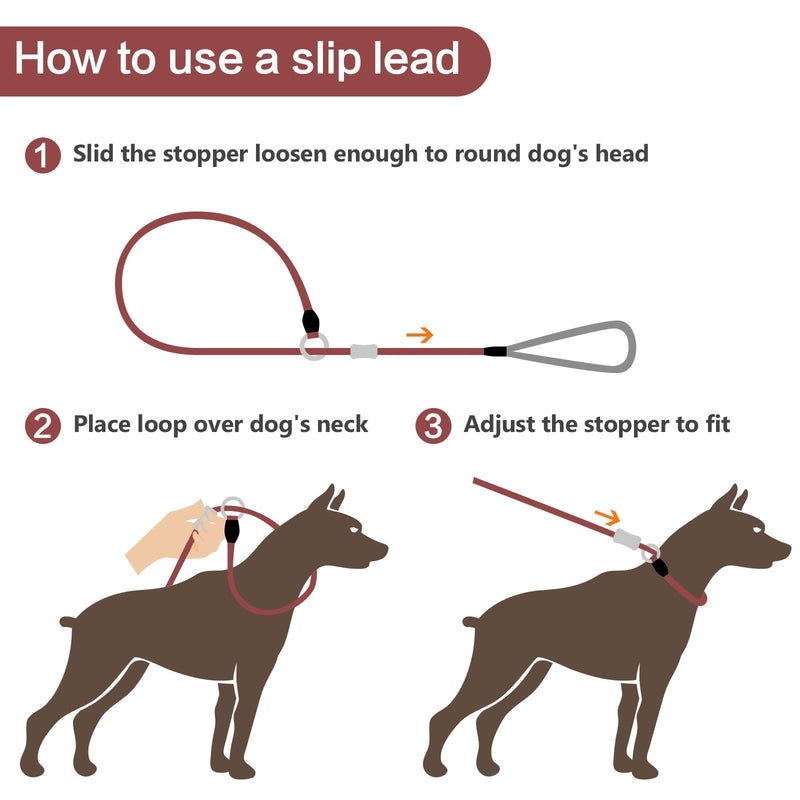 Strong Slip Rope Dog Training Leash (4ft) - Heavy Duty Durable Braided Nylon Lead with Rubber Stopper & Padded Handle - No Pull Walking Climbing for Medium Large Dogs Black 1/2" x 4ft - BeesActive Australia