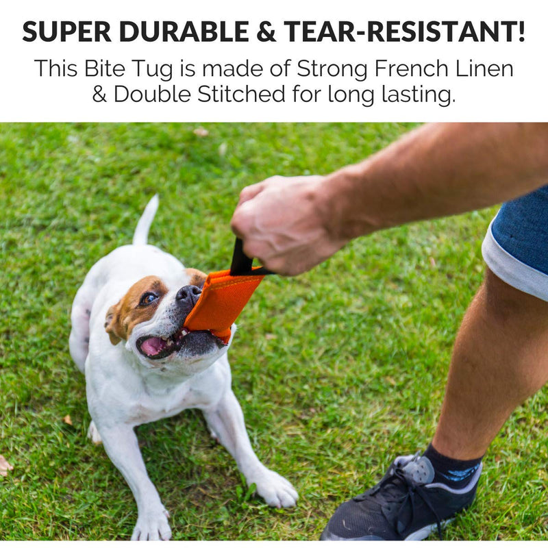 K9 Dog Bite Tug Toy - Made of Durable & Tear-Resistant French Linen - Perfect for Tug of War, Fetch & Puppy Training - Ideal for Medium to Large Dogs - Tough Pull Toy with Strong Handle & Stitching Pink Bite Tug with Blue Handle - BeesActive Australia