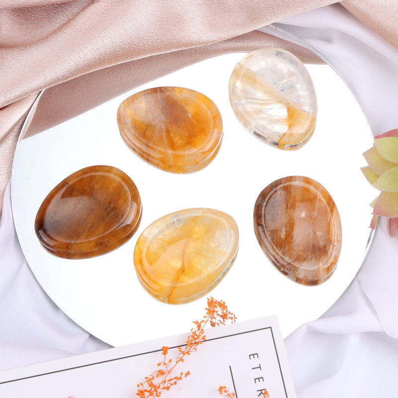 Hxswkk 1.7inches Citrine Thumb Worry Palm Stones for Anxiety Egg Shape Hand Carved Therapy Chakra Pocket Gemstone Home Decor Gifts - BeesActive Australia
