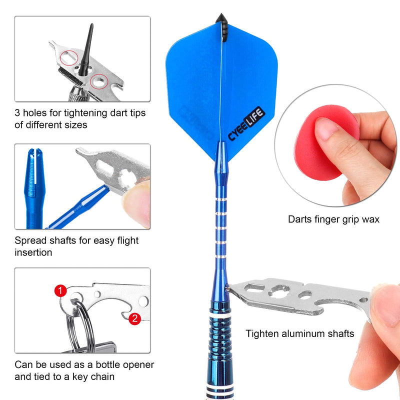 CyeeLife-Steel tip Darts 18g Colorful Barrels,Finger Grip Wax+20 Rubber O Rings+Ring Tool+100 Points+24 Flights(8 Designs)+16 Plastic Protectors+12 Aluminum Shafts+12 Nylon Shafts+Gift Packaging - BeesActive Australia
